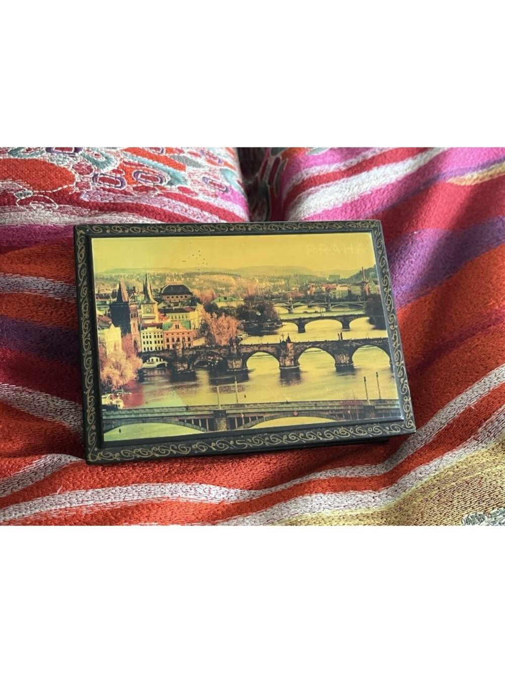 VTG Prague Czech Republic Lacquer Trinket Jewelry Box Charles Bridge Souvenir